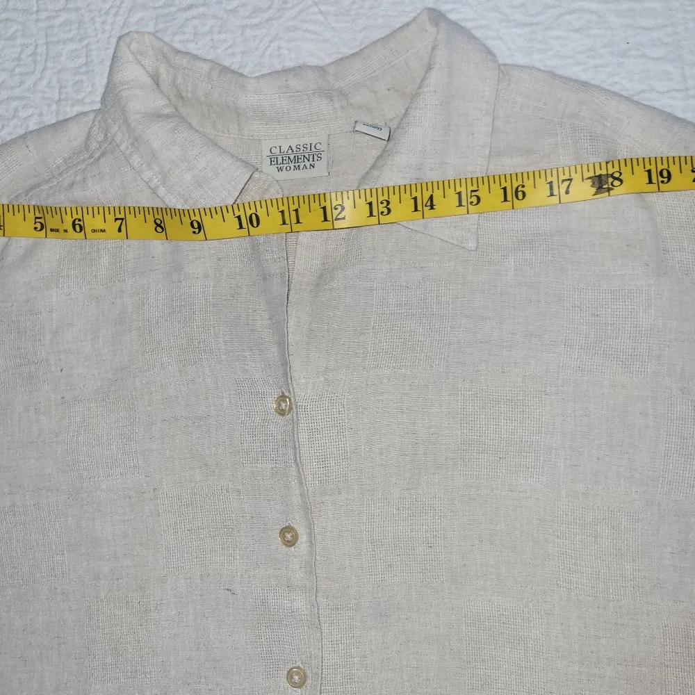 Classic Elements Cream Casual Button Down Women's Plus Size 16/18W Linen Shirt - Picture 7 of 9